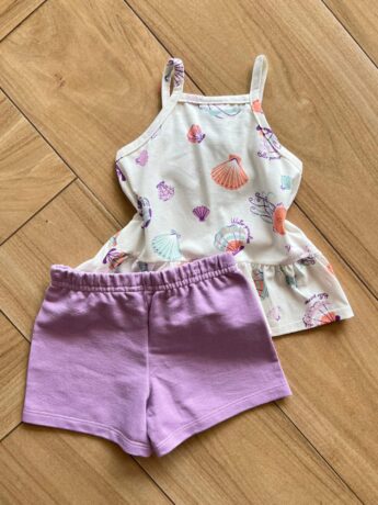 Conjunto Infantil Feminino Regata Fundo do Mar e Short Lilás Fernanda Ramos Kids