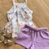 Conjunto Infantil Feminino Regata Fundo do Mar e Short Lilás Fernanda Ramos Kids