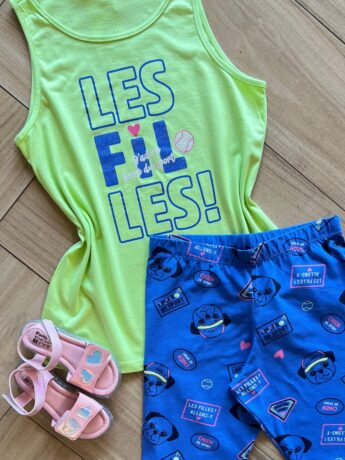 fernandaramoskids com br Conjunto Infantil Feminino Regata Les Fil Les e Bermuda Estampada1