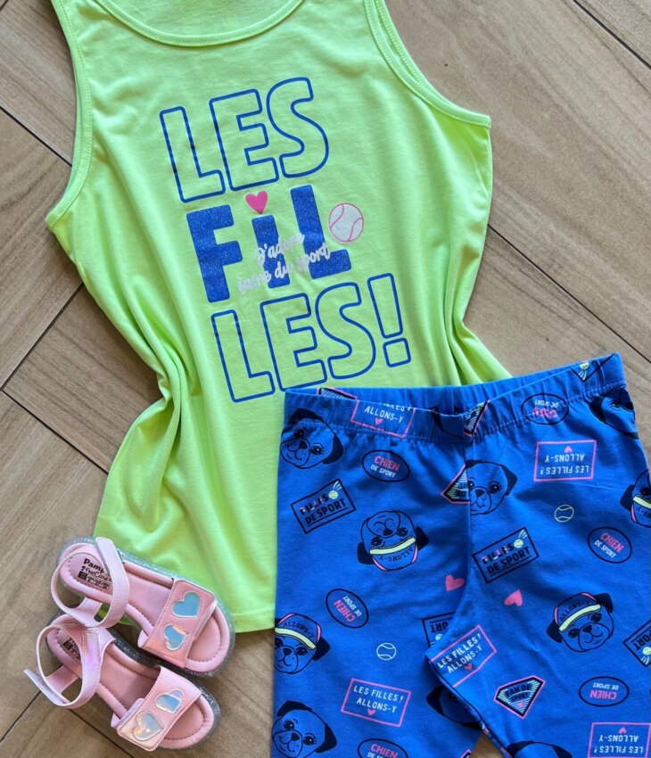 fernandaramoskids com br Conjunto Infantil Feminino Regata Les Fil Les e Bermuda Estampada1