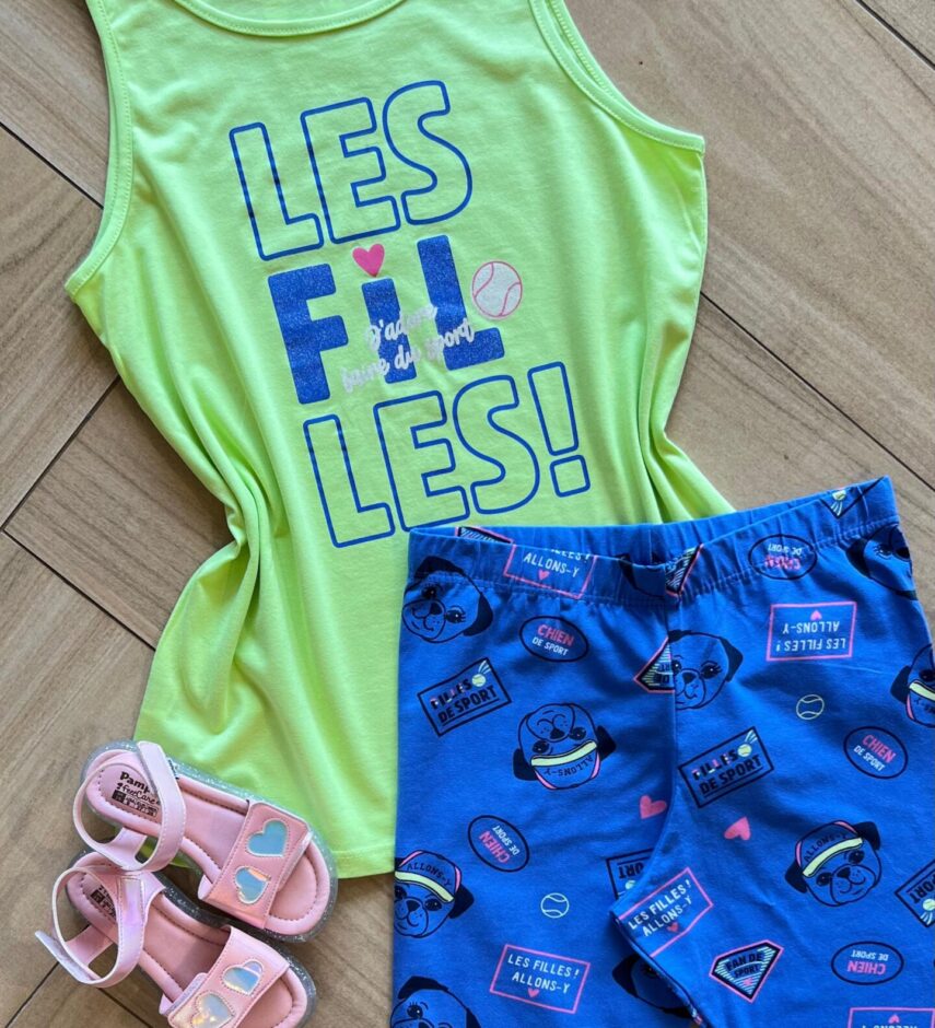 fernandaramoskids com br Conjunto Infantil Feminino Regata Les Fil Les e Bermuda Estampada1