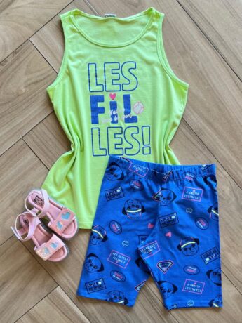 Conjunto Infantil Feminino Regata Les Fil Les e Bermuda Estampada Fernanda Ramos Kids