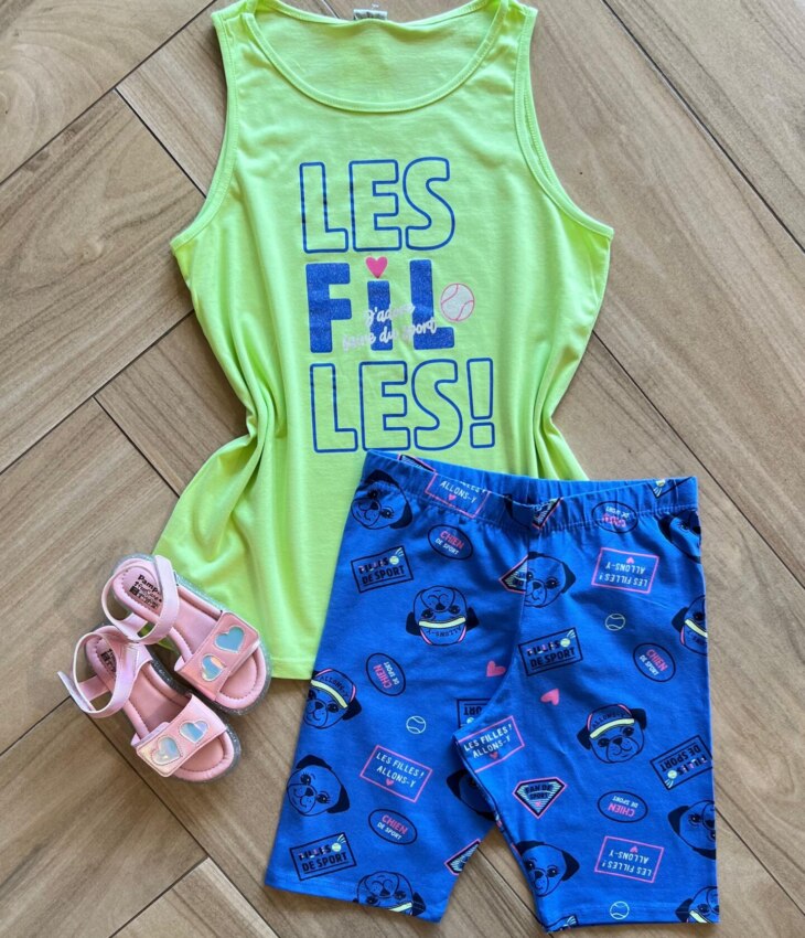 Conjunto Infantil Feminino Regata Les Fil Les e Bermuda Estampada Fernanda Ramos Kids