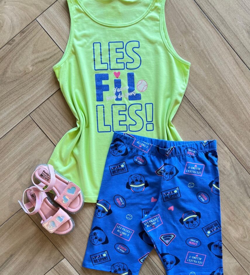 Conjunto Infantil Feminino Regata Les Fil Les e Bermuda Estampada Fernanda Ramos Kids