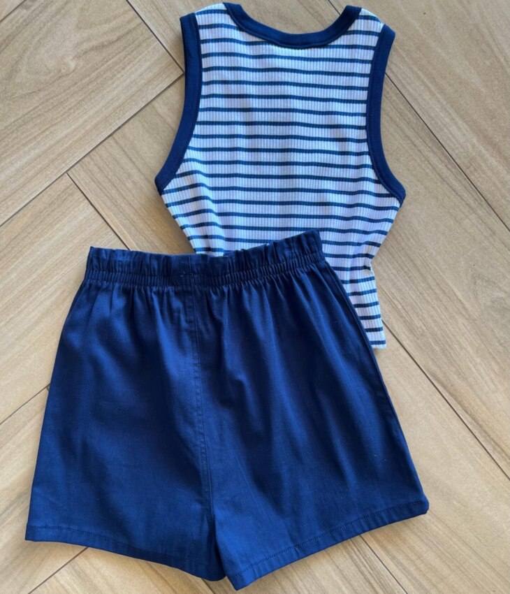 fernandaramoskids com br Conjunto Infantil Feminino Regata Listrada e Short Azul Escuro2