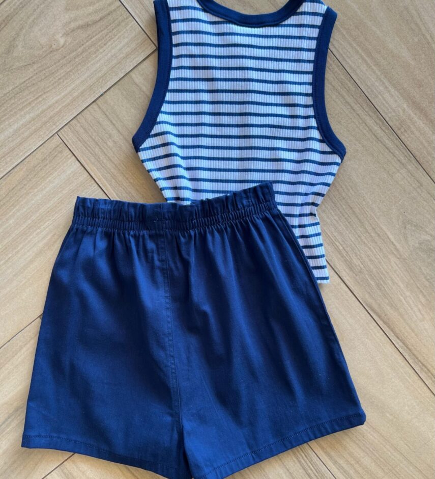 fernandaramoskids com br Conjunto Infantil Feminino Regata Listrada e Short Azul Escuro2