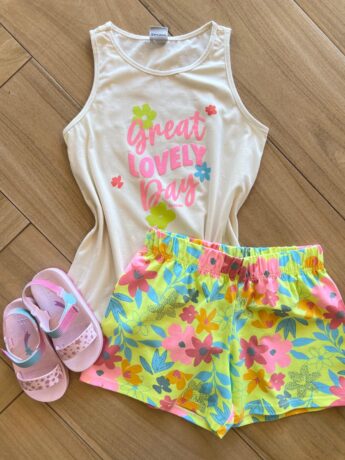 Conjunto Infantil Feminino Regata Lovely e Short Flor Fernanda Ramos Kids