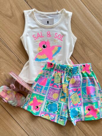 Conjunto Infantil Feminino Regata Sal & Sol e Short Estampado Fernanda Ramos Kids