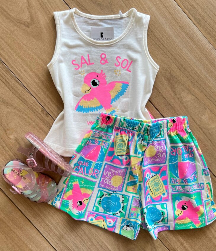 Conjunto Infantil Feminino Regata Sal & Sol e Short Estampado Fernanda Ramos Kids