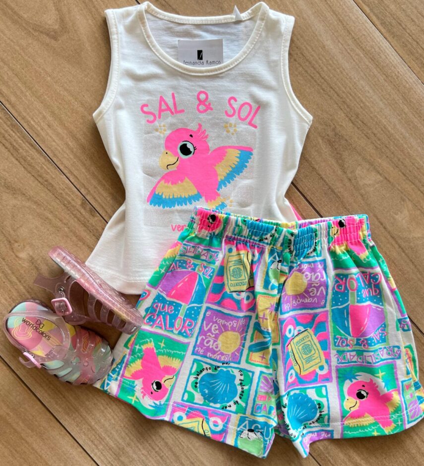 Conjunto Infantil Feminino Regata Sal & Sol e Short Estampado Fernanda Ramos Kids