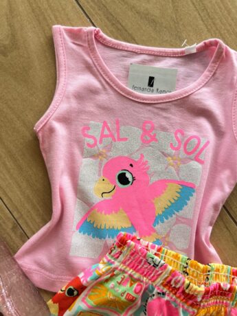 fernandaramoskids com br Conjunto Infantil Feminino Regata Sal Sol Rosa e Short 1