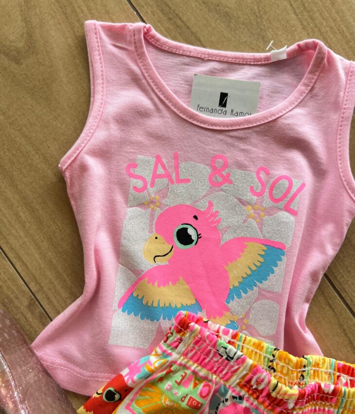 fernandaramoskids com br Conjunto Infantil Feminino Regata Sal Sol Rosa e Short 1