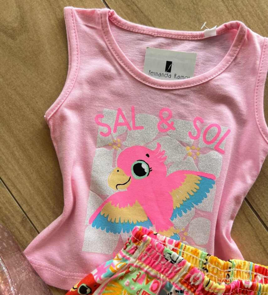 fernandaramoskids com br Conjunto Infantil Feminino Regata Sal Sol Rosa e Short 1