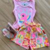 Conjunto Infantil Feminino Regata Sal Sol Rosa e Short Fernanda Ramos Kids