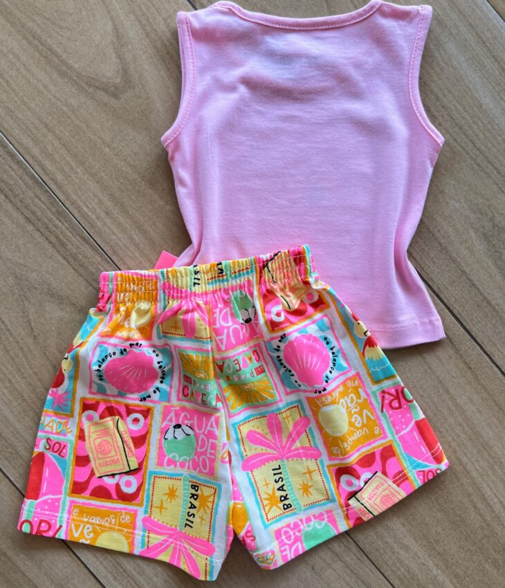 fernandaramoskids com br Conjunto Infantil Feminino Regata Sal Sol Rosa e Short 2