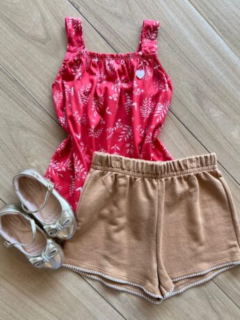 Conjunto Infantil Feminino Regata Vermelha e Short Fernanda Ramos Kids