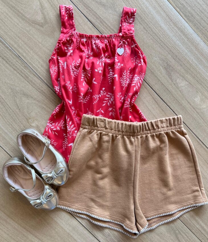 Conjunto Infantil Feminino Regata Vermelha e Short Fernanda Ramos Kids