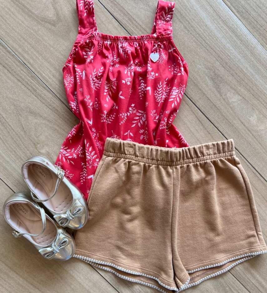 Conjunto Infantil Feminino Regata Vermelha e Short Fernanda Ramos Kids