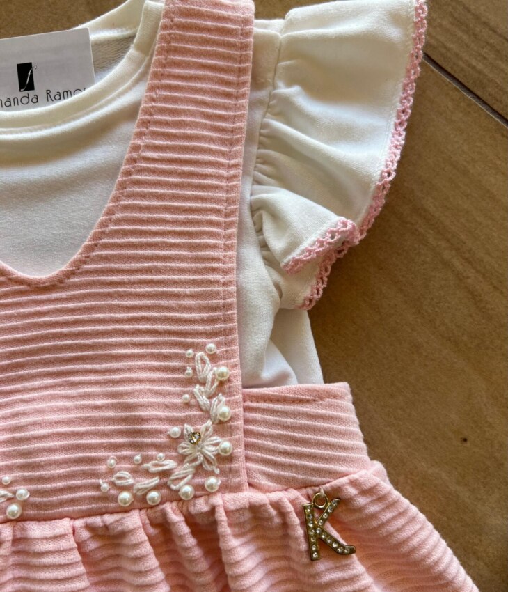 fernandaramoskids com br Conjunto Infantil Feminino Salopete Detalhes em Bordado 1