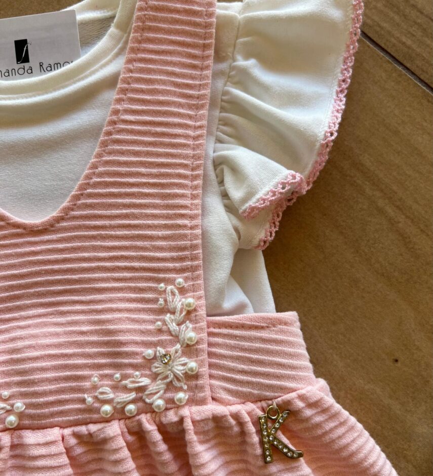 fernandaramoskids com br Conjunto Infantil Feminino Salopete Detalhes em Bordado 1