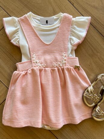 Conjunto Infantil Feminino Salopete Detalhes em Bordado Fernanda Ramos Kids