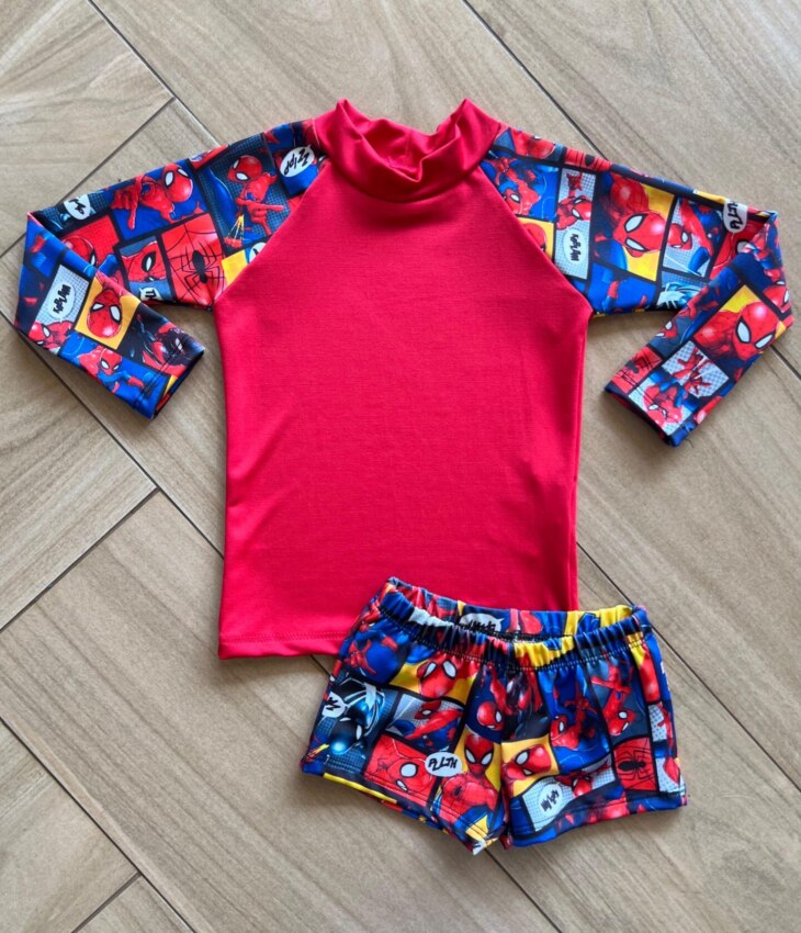 Conjunto Infantil Masculino Blusa Térmica e Sunga Aranha Fernanda Ramos Kids