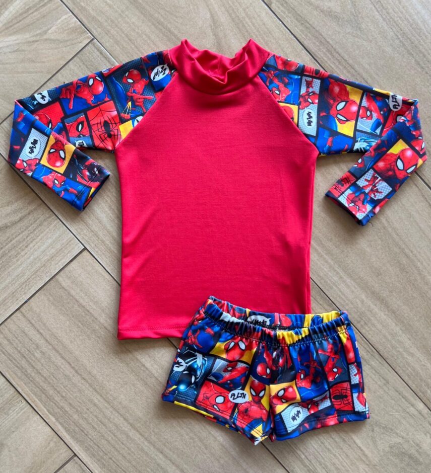 Conjunto Infantil Masculino Blusa Térmica e Sunga Aranha Fernanda Ramos Kids