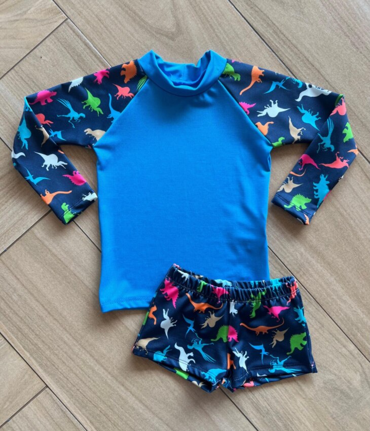 Conjunto Infantil Masculino Blusa Térmica e Sunga Dino Fernanda Ramos Kids