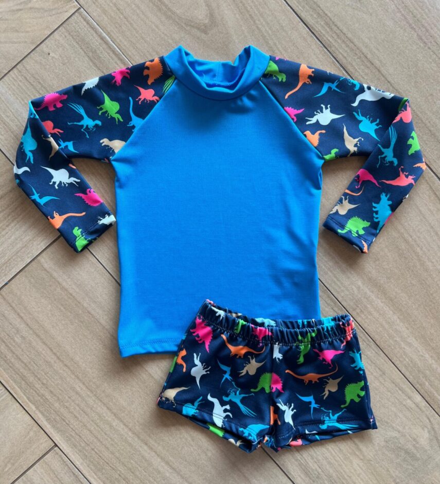 Conjunto Infantil Masculino Blusa Térmica e Sunga Dino Fernanda Ramos Kids