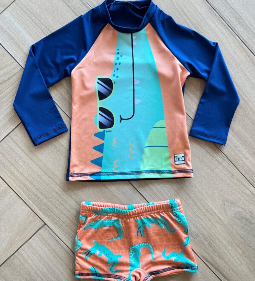 Conjunto Infantil Masculino Blusa Térmica e Sunga Dinossauro Fernanda Ramos Kids