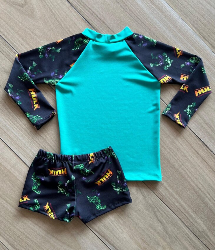 Conjunto Infantil Masculino Blusa Térmica e Sunga Hulk 1 Fernanda Ramos Kids