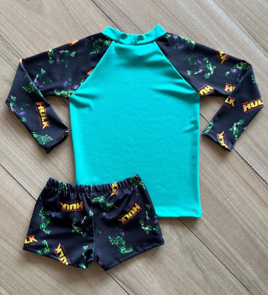 Conjunto Infantil Masculino Blusa Térmica e Sunga Hulk 1 Fernanda Ramos Kids