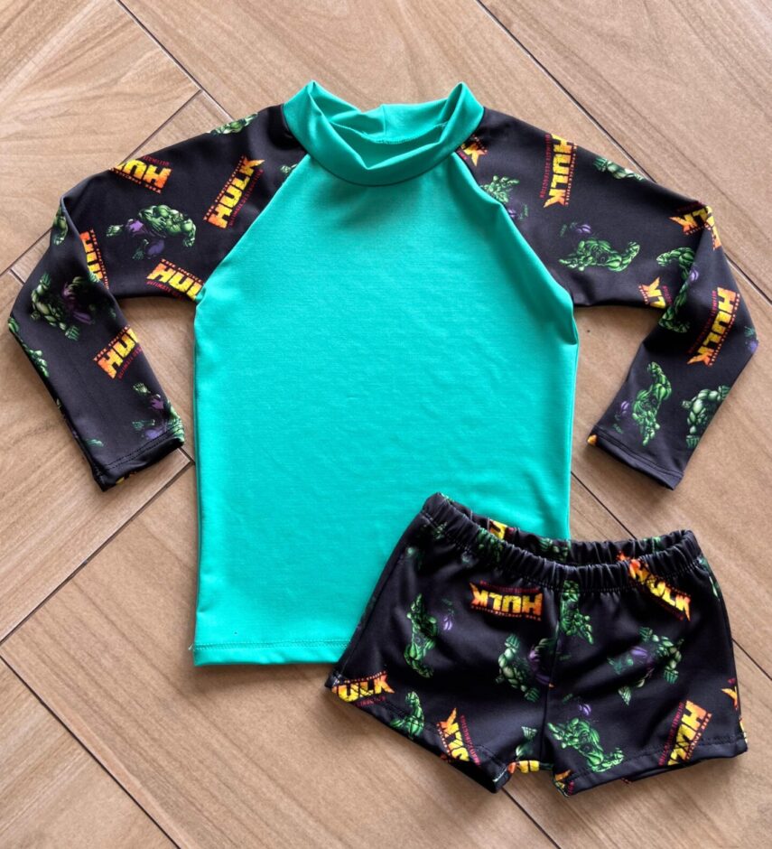 Conjunto Infantil Masculino Blusa Térmica e Sunga Hulk Fernanda Ramos Kids
