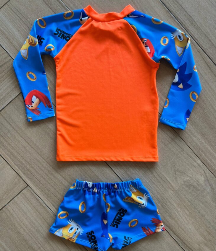 Conjunto Infantil Masculino Blusa Térmica e Sunga Sonic Fernanda Ramos Kids