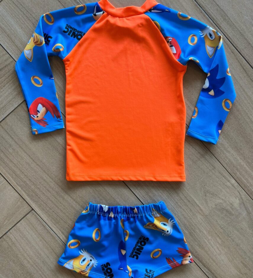 Conjunto Infantil Masculino Blusa Térmica e Sunga Sonic Fernanda Ramos Kids