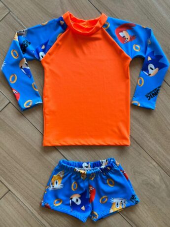 Conjunto Infantil Masculino Blusa Térmica e Sunga Sonic Fernanda Ramos Kids