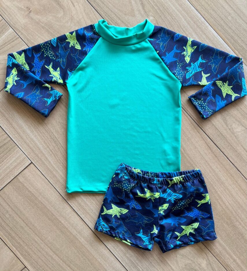 Conjunto Infantil Masculino Blusa Térmica e Sunga Tubarão Fernanda Ramos Kids
