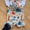 Conjunto Infantil Masculino Body Babador e Jardineira Estampada Nude Fernanda Ramos Kids