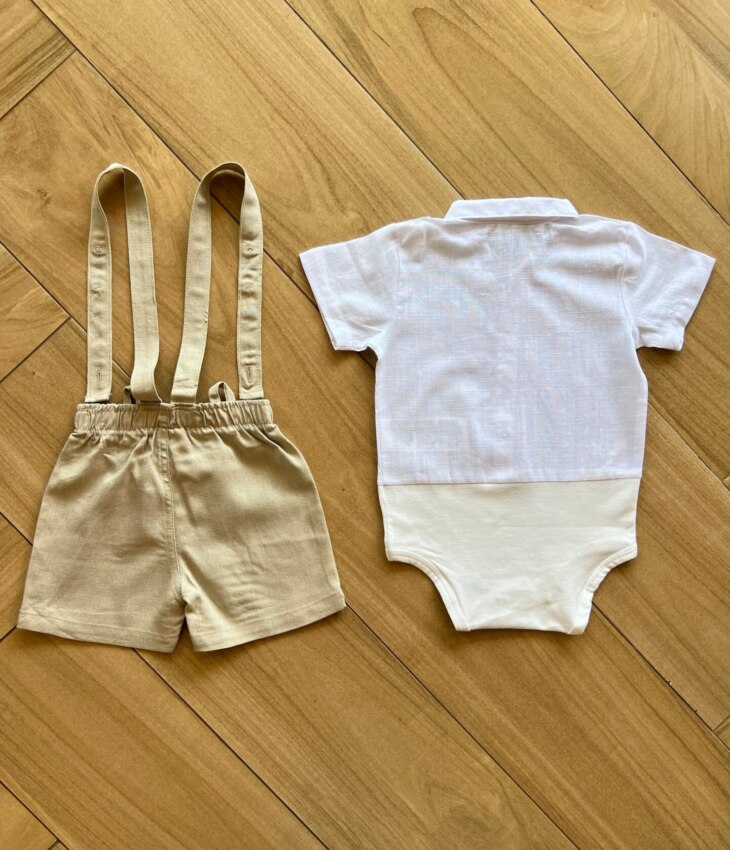 fernandaramoskids com br Conjunto Infantil Masculino Body Branco e Bermuda com Suspensório3