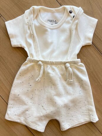 Conjunto Infantil Masculino Body e Jardineira Mesclada Off White Fernanda Ramos Kids