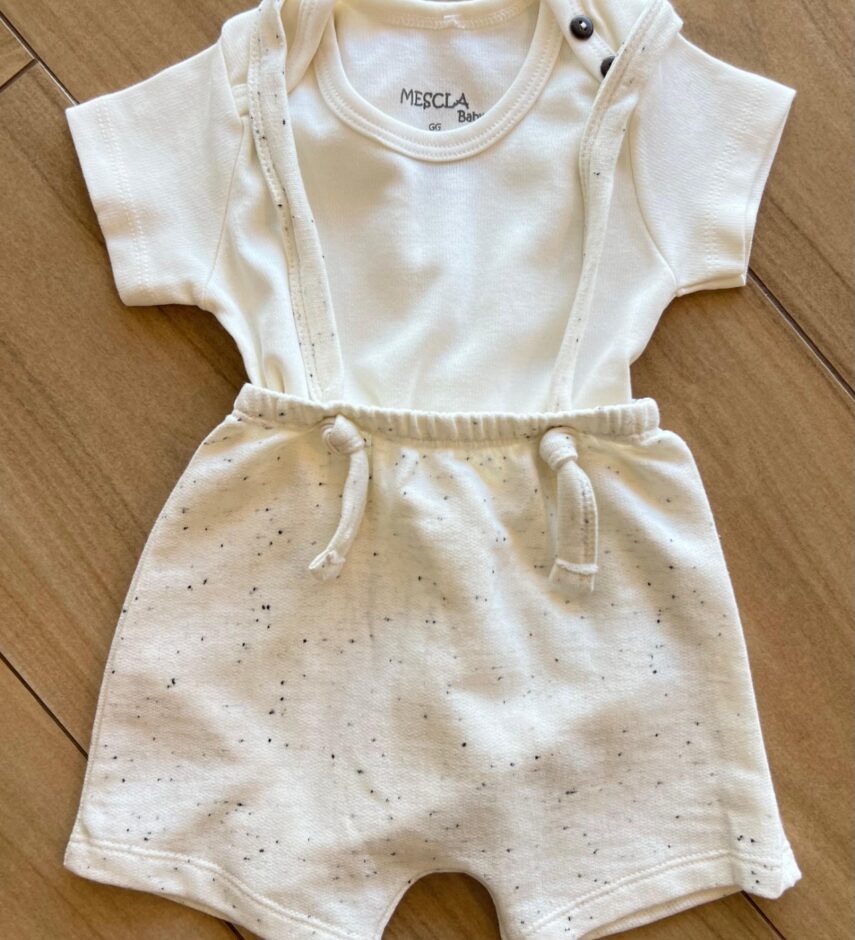 Conjunto Infantil Masculino Body e Jardineira Mesclada Off White Fernanda Ramos Kids