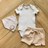 Conjunto Infantil Masculino Body Listrado e Short Bege Fernanda Ramos Kids
