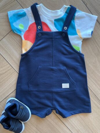 Conjunto Infantil Masculino Body Manga Curta e Jardineira Moletom Fernanda Ramos Kids