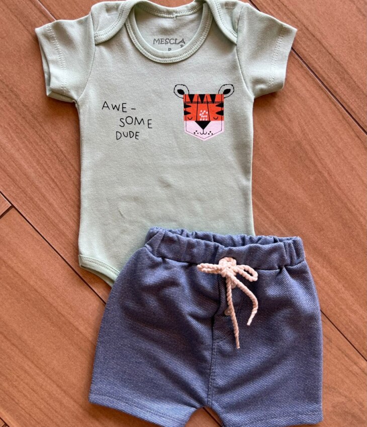 Conjunto Infantil Masculino Body Vede Awe Some Dude e Short Fernanda Ramos Kids