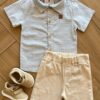 Conjunto Infantil Masculino Camisa Listrada e Bermuda Bege Fernanda Ramos Kids