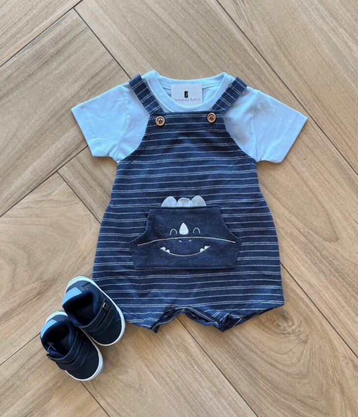 Conjunto Infantil Masculino Camiseta Azul e Jardineira Fernanda Ramos Kids