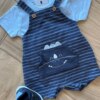 fernandaramoskids com br Conjunto Infantil Masculino Camiseta Azul e Jardineira 1