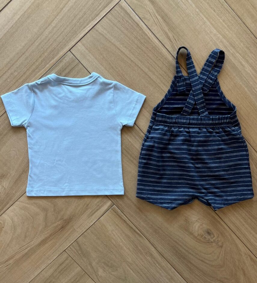 fernandaramoskids com br Conjunto Infantil Masculino Camiseta Azul e Jardineira 2