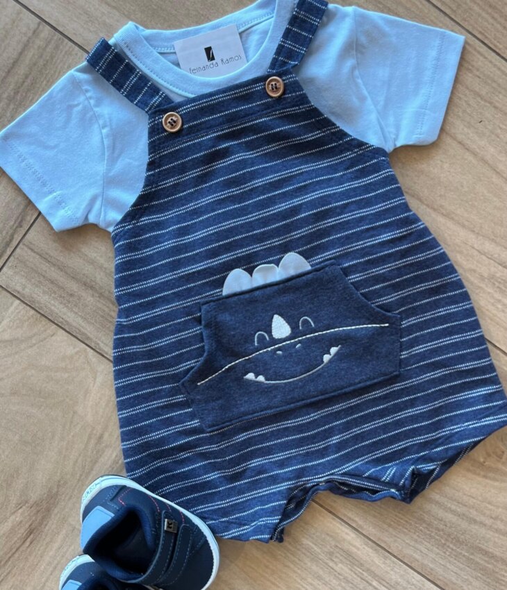 fernandaramoskids com br Conjunto Infantil Masculino Camiseta Azul e Jardineira 1