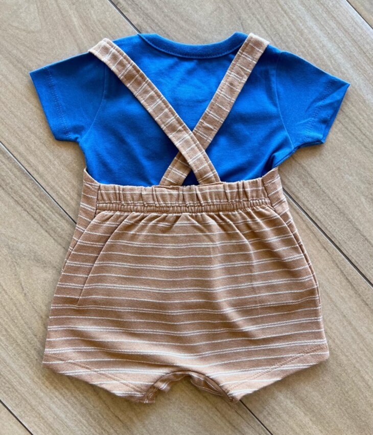 fernandaramoskids com br Conjunto Infantil Masculino Camiseta Azul e Jardineira Listrada2
